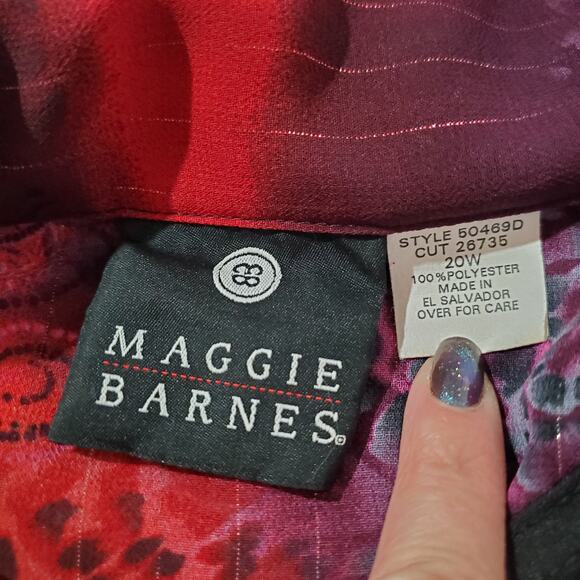 Maggie Barnes Vtg Sheer Paisley Sparkle Stripe Blouse Womens Plus Size 20W Red - Picture 8 of 10